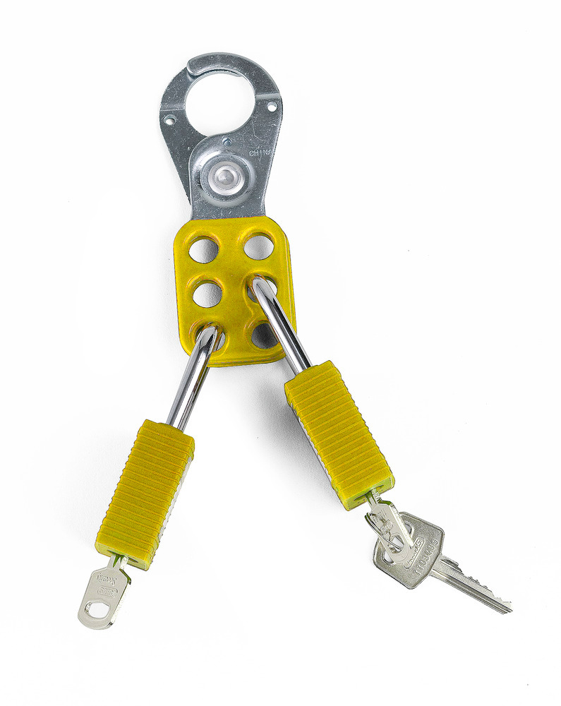 Gancho de bloqueio para cadeados amarelo, abraçadeira 25 mm, segurança de até 6 candeados - 1
