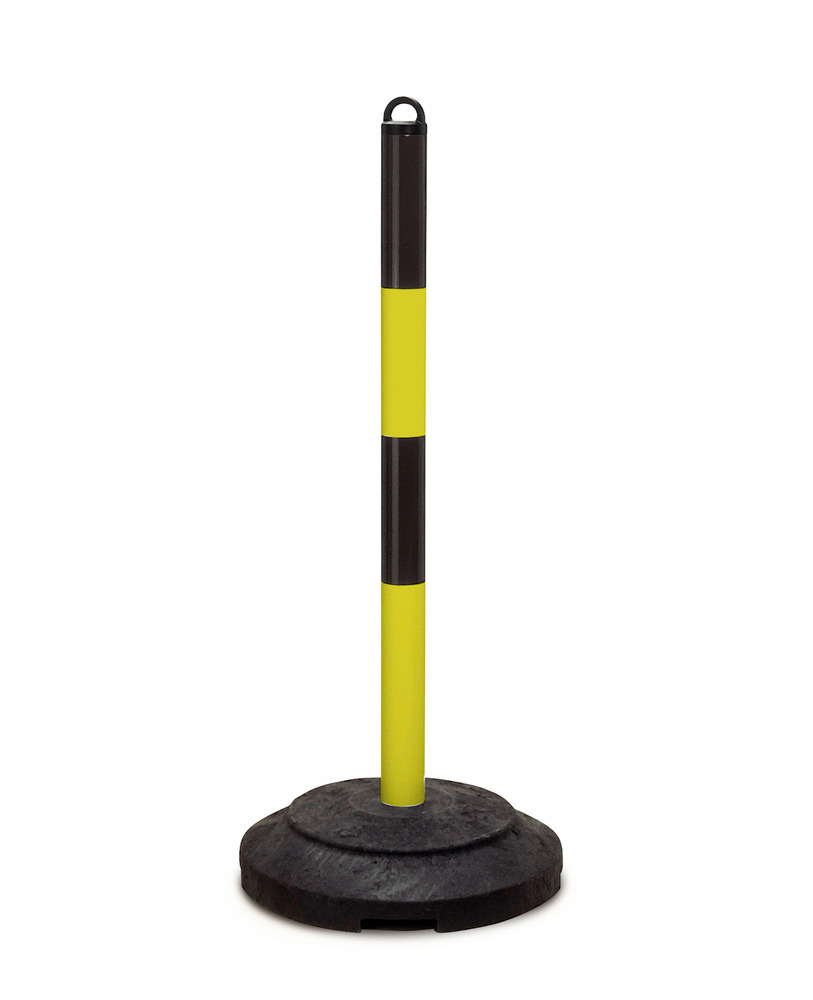 Robosztus láncos figyelmeztető oszlop, fekete/sárga, újrahasznosított-anyag talppal, 1000 mm magas - 1