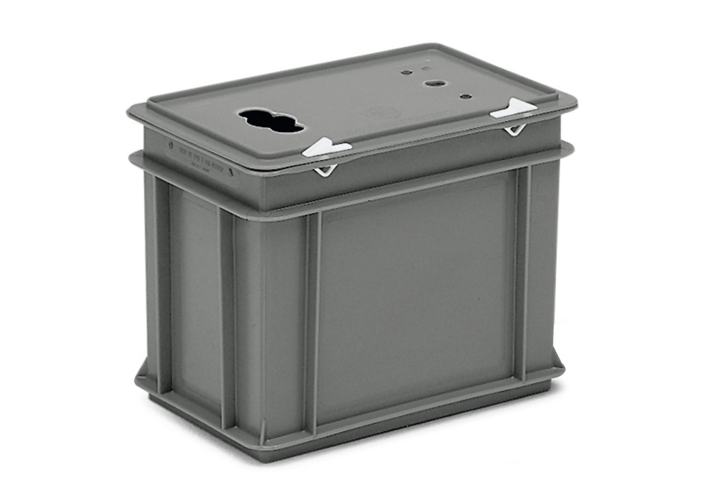 Altbatterie-Sammelbox, Kunststoff, je 1 Einwurföffnung für Batterien und Knopfzellen, 9 Liter Vol. - 1