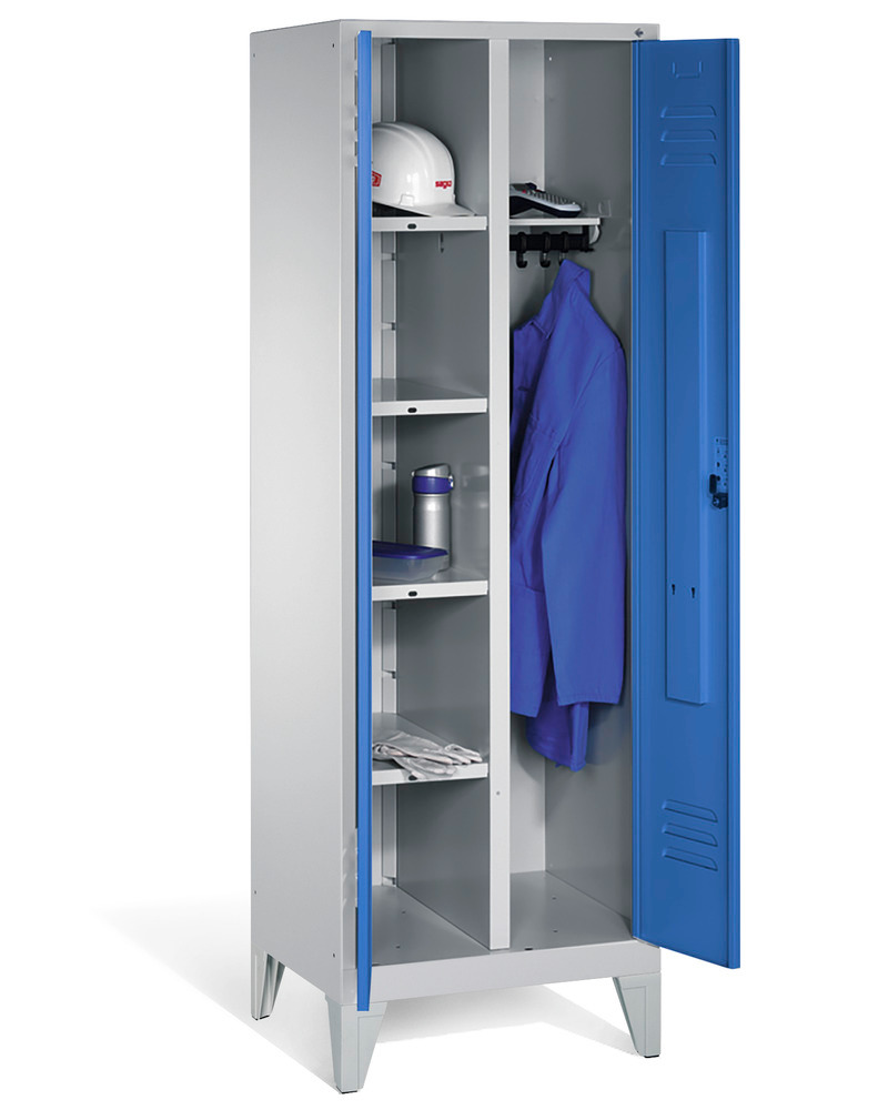Locker Cabo, 4 shelves, clothes rail, W 610, D 500, H 1850 mm, feet, grey/blue