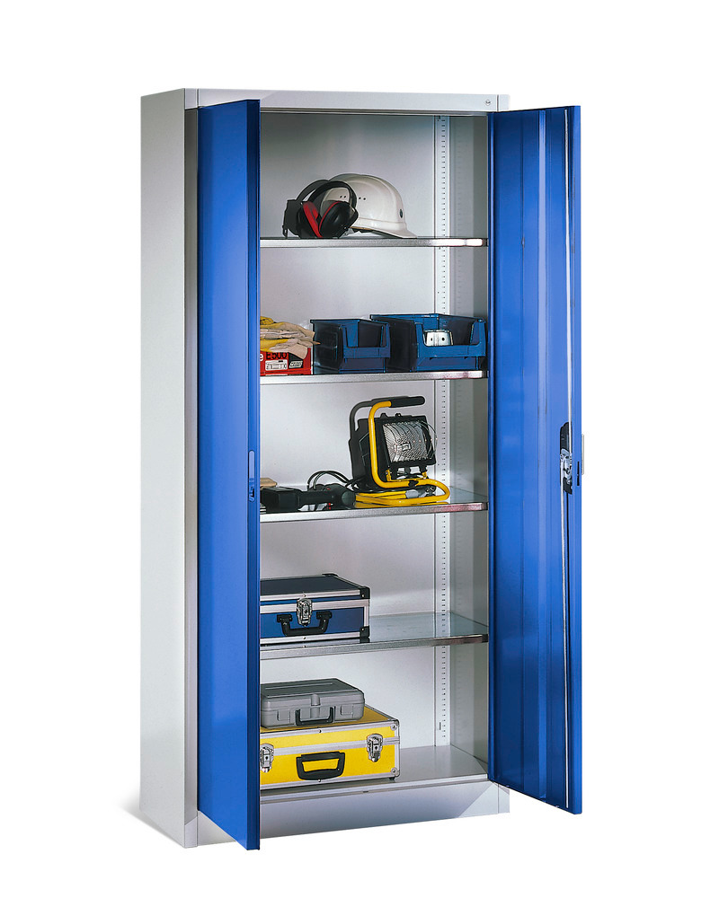 Tooling and equipment cabinet Cabo, with 4 shelves, W  930, D 500, H 1950 mm, grey/blue - 1