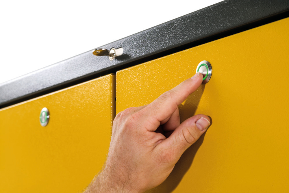 Protipožární skříň Scoper Wide 81-10, 2 vertikálně výsuvné moduly, 10 polic a 2 podlah. vany, žlutá - 3