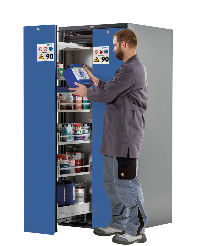 asecos Wide-Scoper, fire-rated hazmat cabinet 81-9, 2 vertical pull-outs, 9 shelves, blue - 1