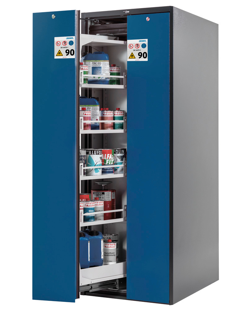 asecos Wide-Scoper, fire-rated hazmat cabinet 81-9, 2 vertical pull-outs, 9 shelves, blue - 3