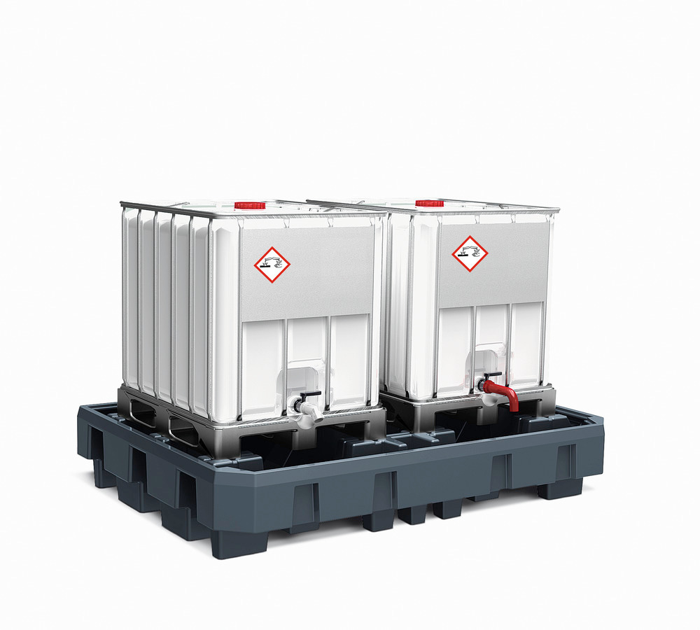 IBC Spill Containment Pallet- Poly - 2 IBC - Integral Dispensing Area - with Drain  - 2