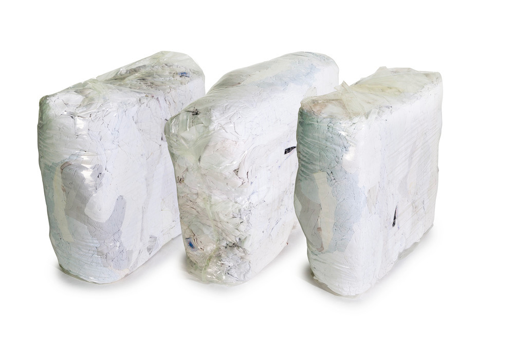 Trikotové čisticí hadry TW, z bílých bavlněných látek, 3 lisované kostky à 10 kg - 1