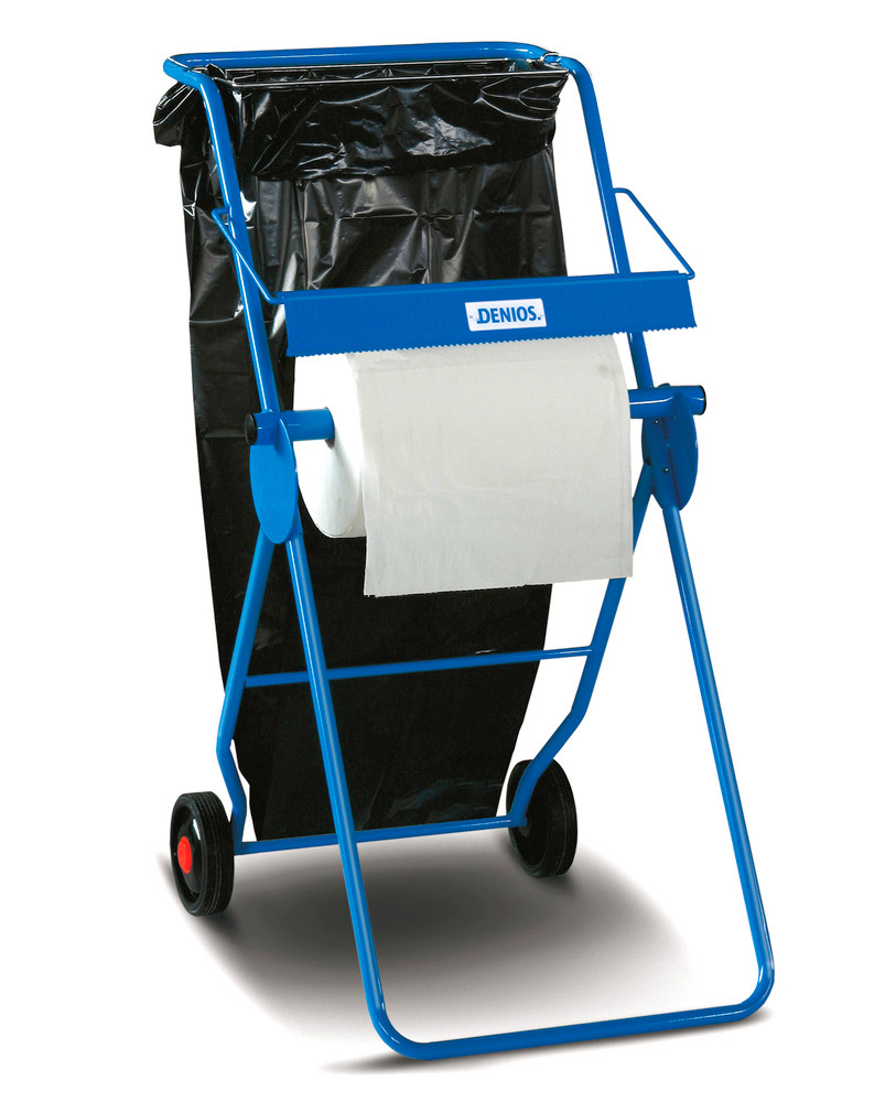 Support pour rouleaux jusqu'à 40 cm, avec rail de découpe et support de sac poubelle, mobile - 1