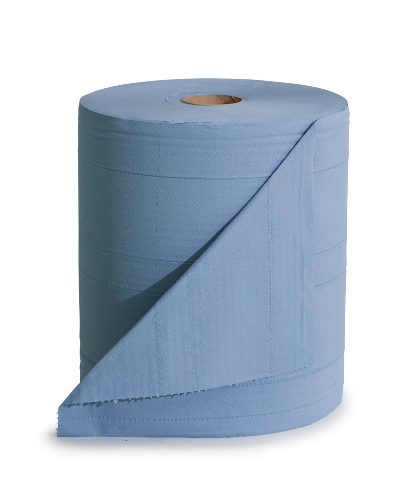 Robust cleaning cloths, in recycled paper, with EU Ecolabel, 3-ply, 1 roll, 376 m, blue - 1