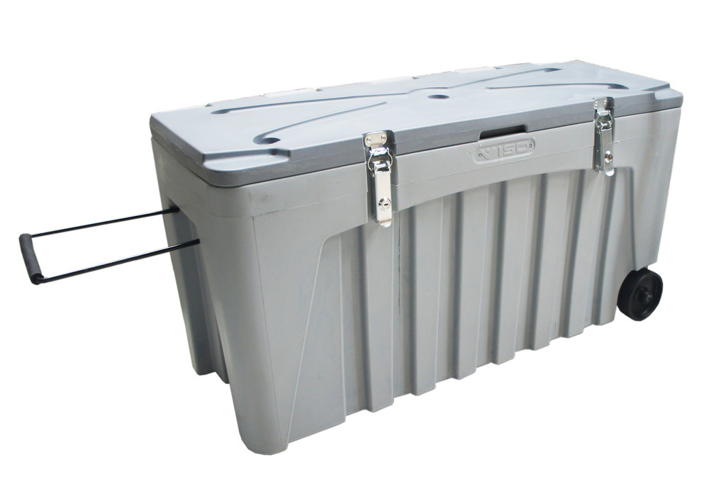 Universalbox av plast (PE), grå, låsbar, med hjul, volym 140 liter - 1