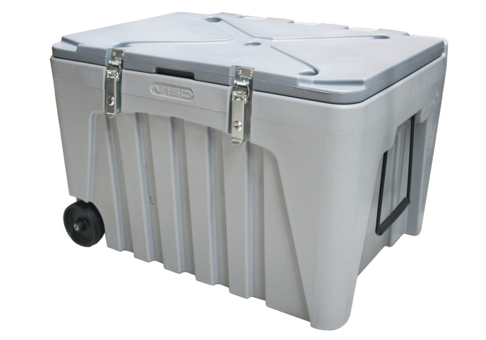 Univerzálny box z plastu (PE), šedý, uzamykateľný, s kolieskami, objem 167 litrov - 1