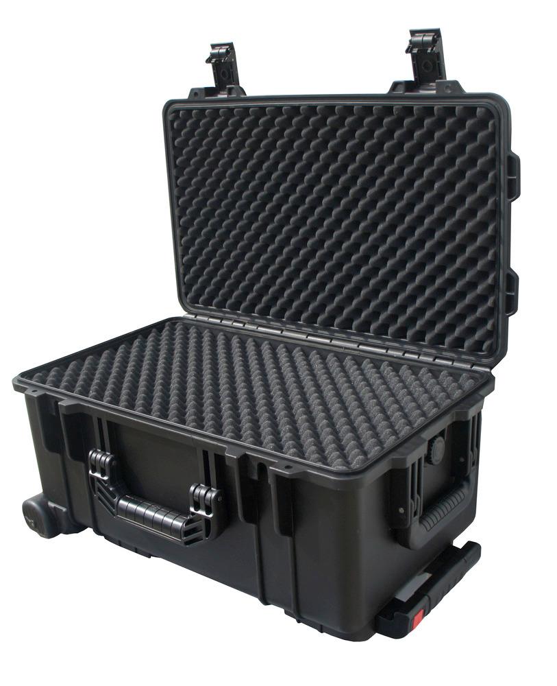 Valise en plastique (PP), noire, avec mousse à l’intérieur, roulettes, volume de 37 litres - 2