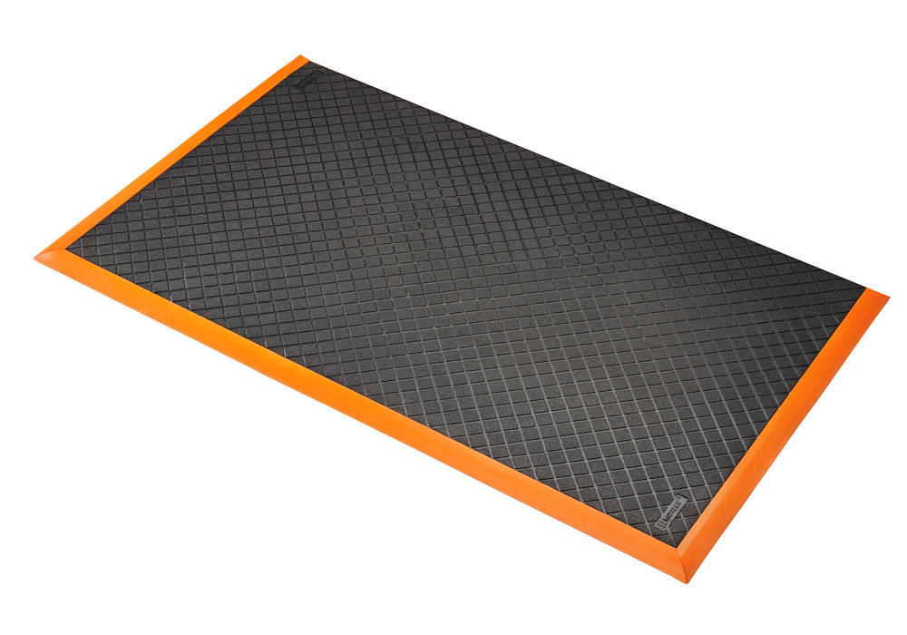 Tapis anti-fatigue SR 9.16, gomme nitrile, noir/orange, avec 3 bords biseautés, 97 x 163 cm - 1