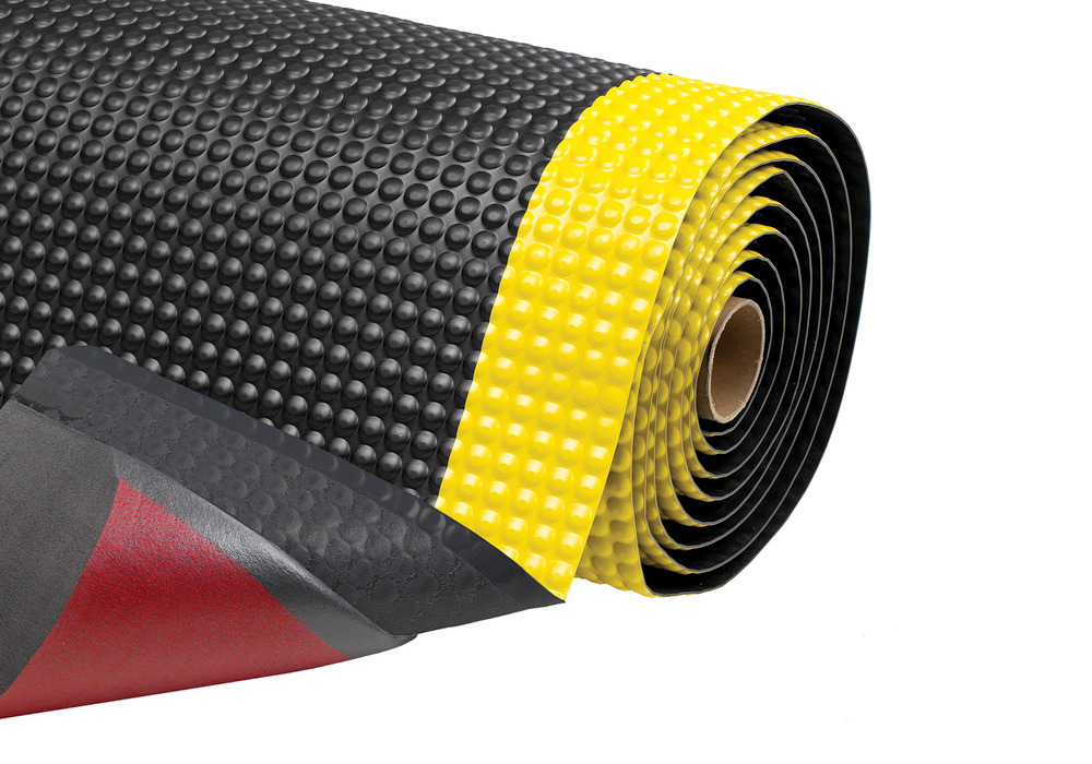 Ergonominen matto, ST 12 K, PVC, musta/keltainen, leveys 122 cm, pituus maks. 21,9 m - 1