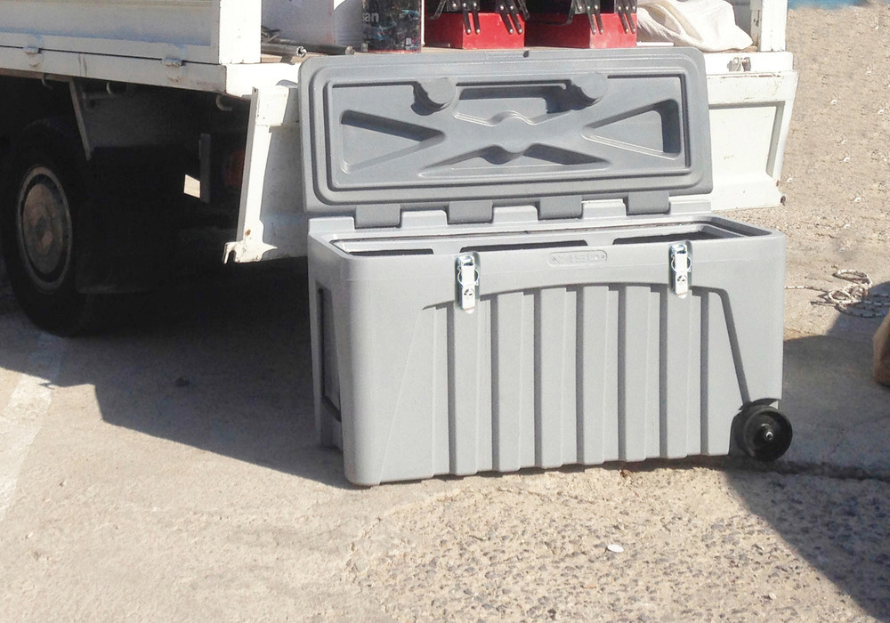 Universalbox av plast (PE), grå, låsbar, med hjul, volym 140 liter - 7