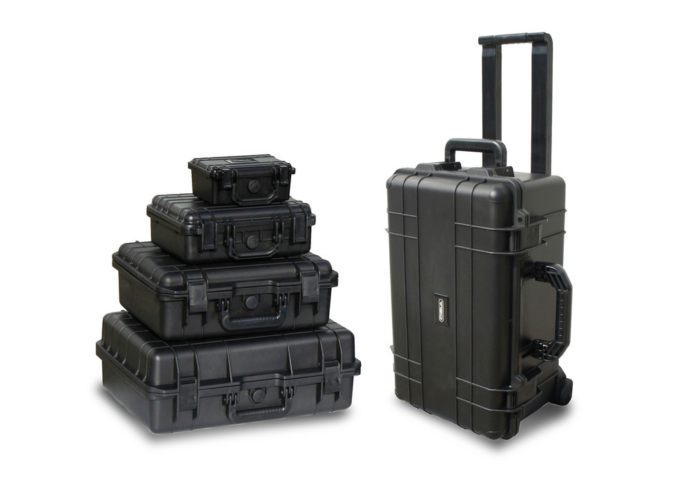 Schutzkoffer aus Kunststoff (PP), schwarz, mit Schaumstoffeinlagen und Rollen, 37 Liter Volumen - 9
