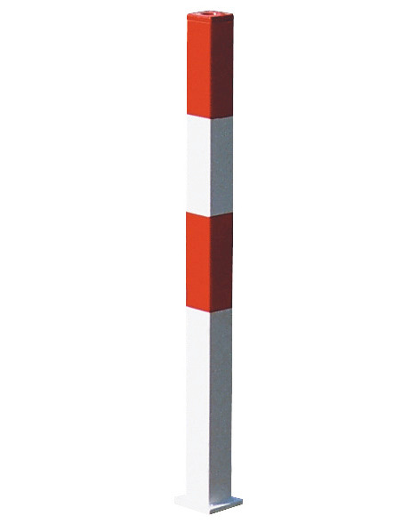 Barrier post, w 1 eye, hot dip galvanised, paint red-white, concrete in, 70 x 70 mm - 1