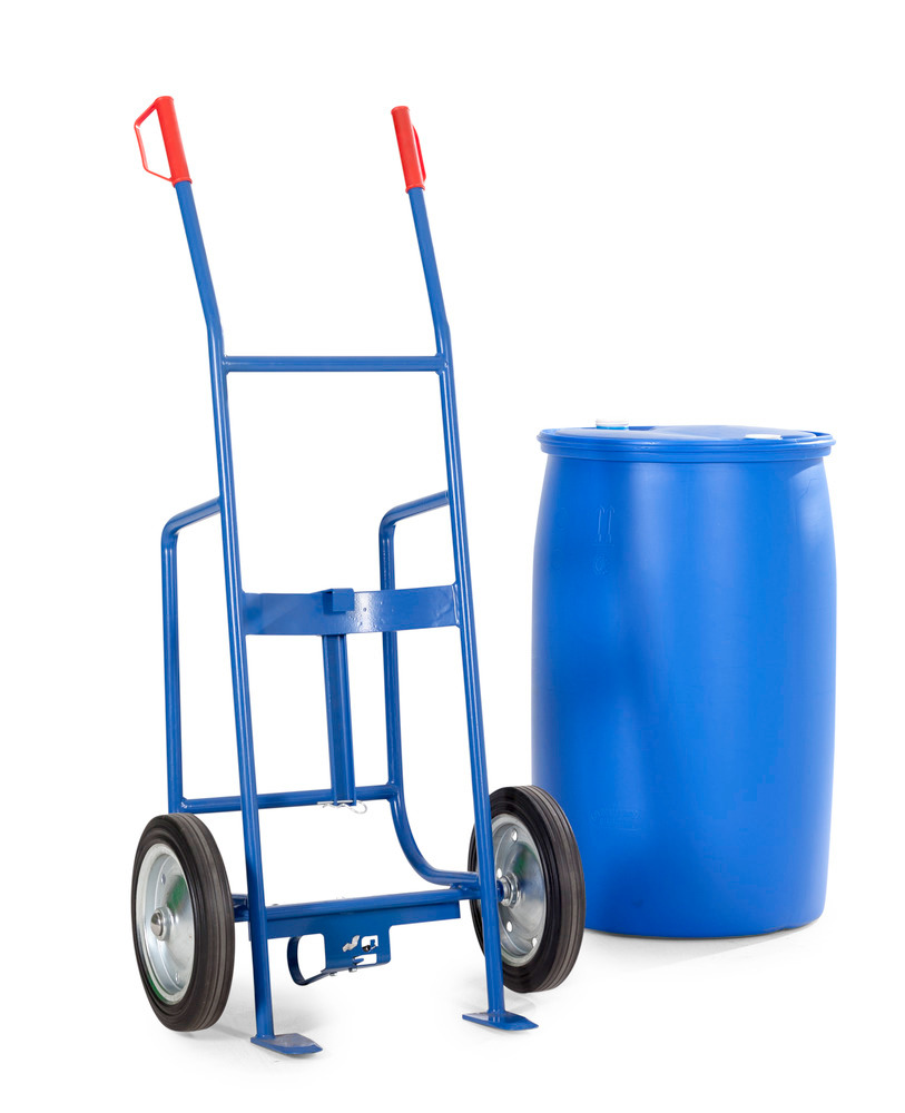 Chariot pour fûts FKH en acier, peint en bleu, pneus pleins, pour fûts de 200/220 litres - 1