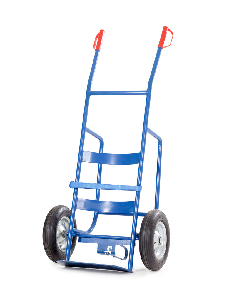 Sudový vozík FKZ modrý lakovaný, vzduch. pneu., podstavná doska a upínací pás, pre sudy 60/200 l - 1
