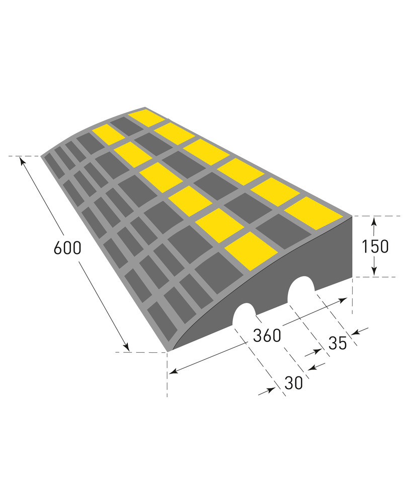Kerb ramp, rubber, black-refl. yellow, incl. anti-slip surface, H 150 mm - 1